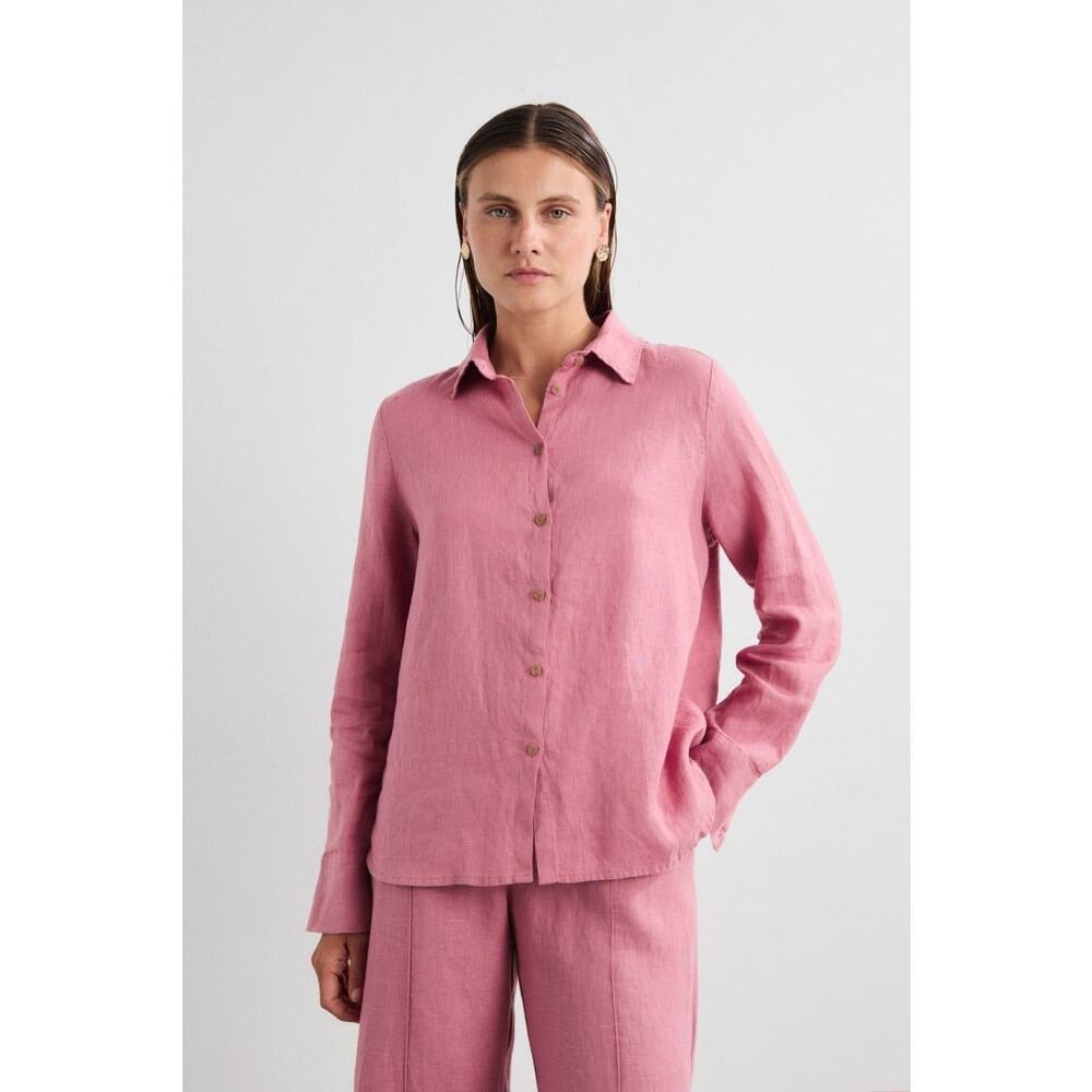 Mus & Bombon Aurora Linen Button Front Shirt Pink Size S NWT